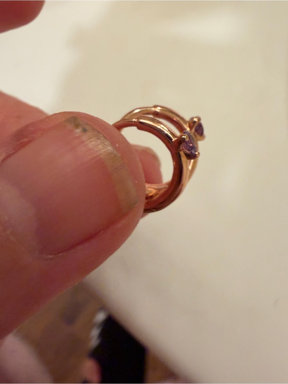 Pandora Rose Gold Hoops with Purple Gemstones - Picture 3 of 5